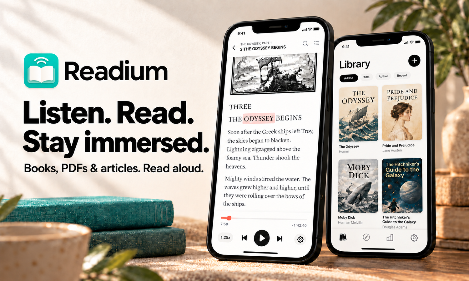 Readium combines neural speech synthesis with synchronized word highlighting for books and documents